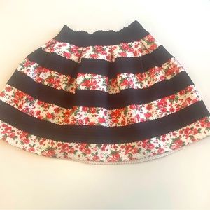 NWOT Chocolate - Floral Tulip Skirt with Stripe Detail